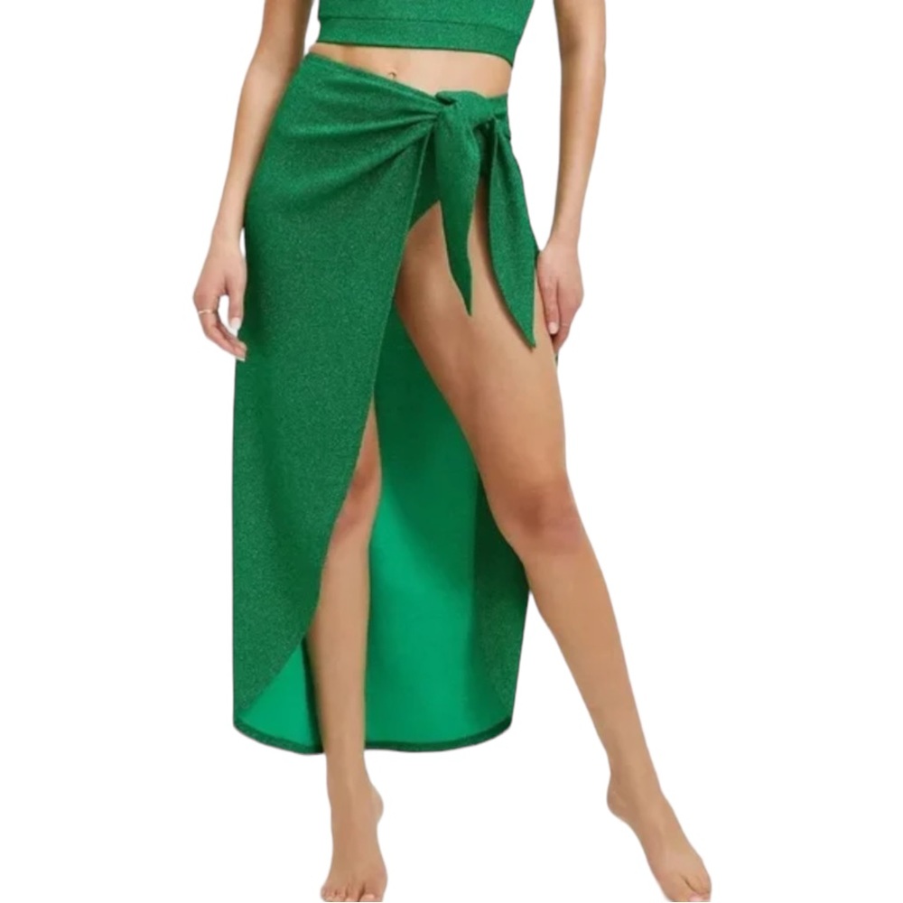Good American Glitter Tie Sarong XXL - 5XL Sparkly Wrap Skirt Green Mermaid
